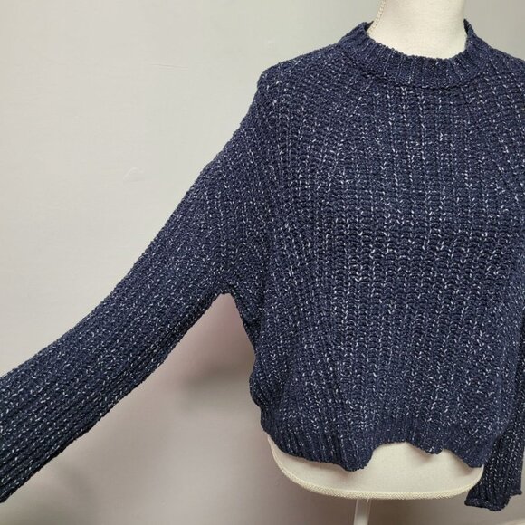 MNG Casuals Sweater Blue Knit Cropped Long Sleeve Thick Warm Winter Womens Small - Picture 4 of 8